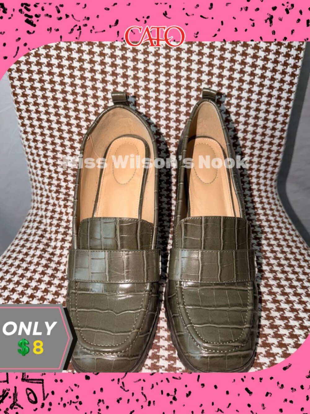 Cato Olive Green Croc Embossed Penny Loafers Size 12W Faux Leather Shoes